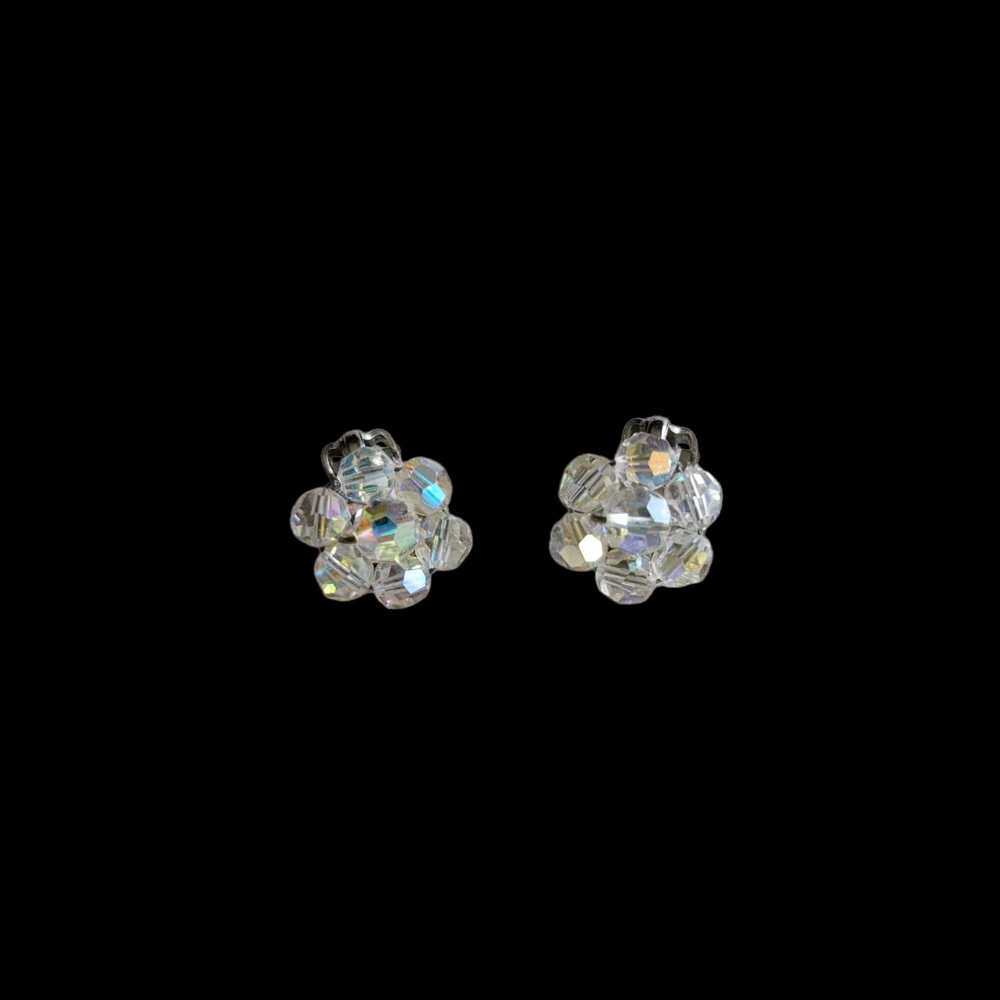 AB Crystal Earrings-Vintage Clip On